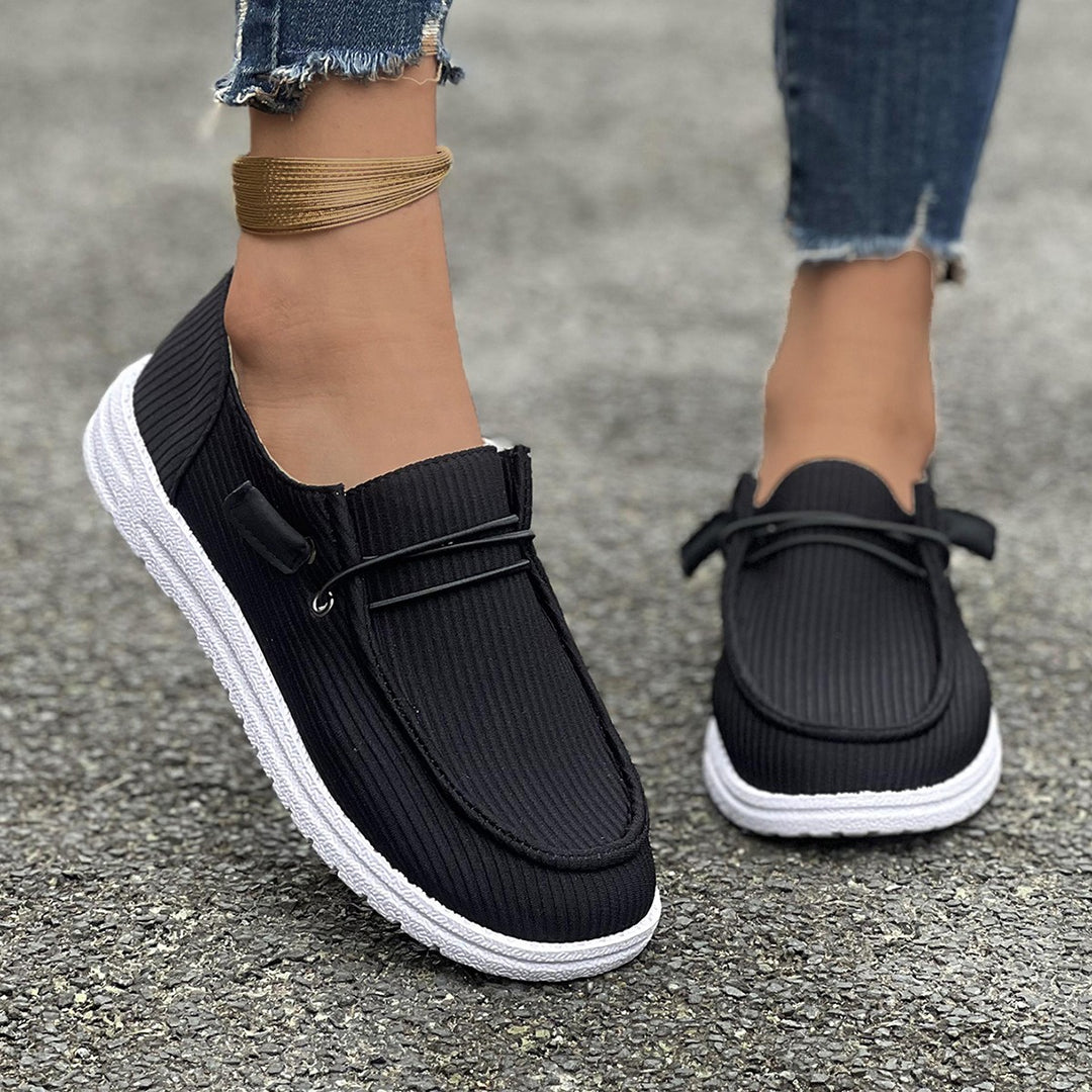 Damen nan lässige Slip-On Sneaker-Halbschuhe mit geripptem Textilobermaterial und elastischer Schnürung EB