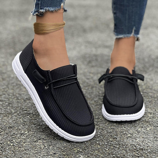 Damen nan lässige Slip-On Sneaker-Halbschuhe mit geripptem Textilobermaterial und elastischer Schnürung EB