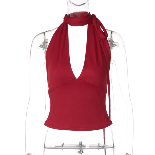 Damen Haltertop mit tiefem V-Ausschnitt und Schleifendetail EB