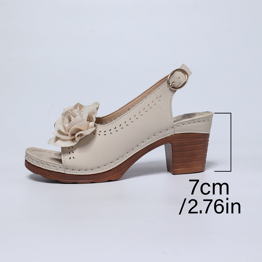 Damen Slingback-Sandalen mit floralem Dekor und modischem Blockabsatz EB