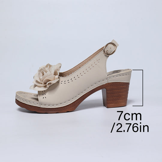 Damen Sling-Sandalen mit floralem Dekor und geschmackvollem Blockabsatz EB