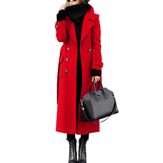 Damen nan eleganter Maxi-Wollmixmantel mit doppelreihiger Knopfleiste, weitem Reverskragen und aufgesetzten Taschenklappen EB
