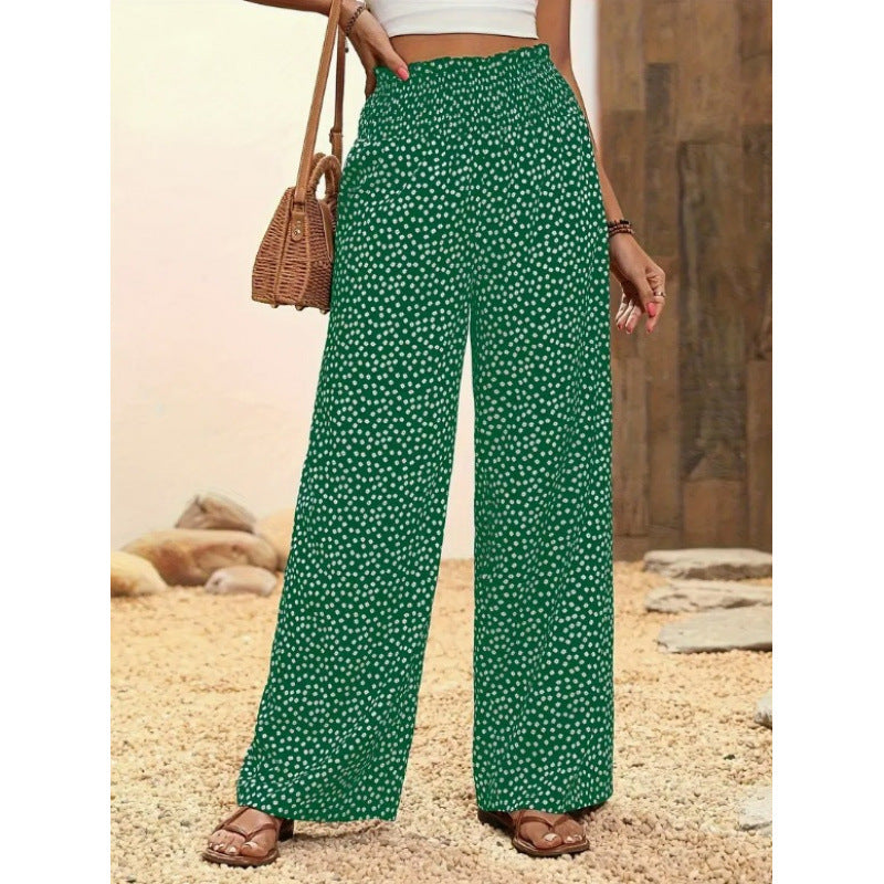 Damen Weite Blumenmuster-Hose mit elastischem Bund und hohem Taillenschnitt EB