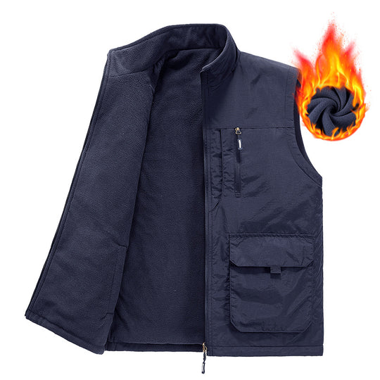 Herren thermische Fleece-Innenweste mit wasserabweisender Außenhülle, multiplen Utility-Taschen und hohem Stehkragen EB