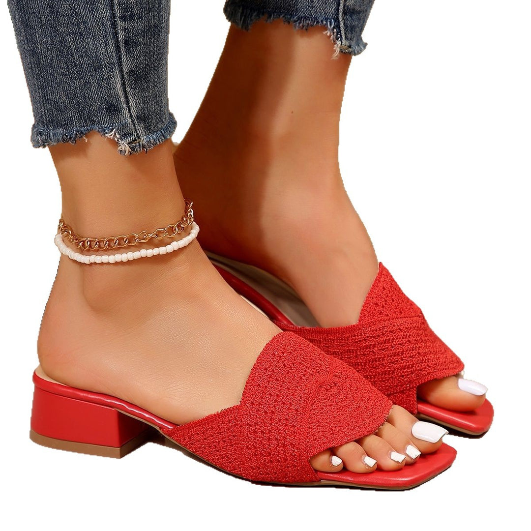 Damen modische Slipper mit dekorativem Riemendesign und niedriger Blockabsatz EB