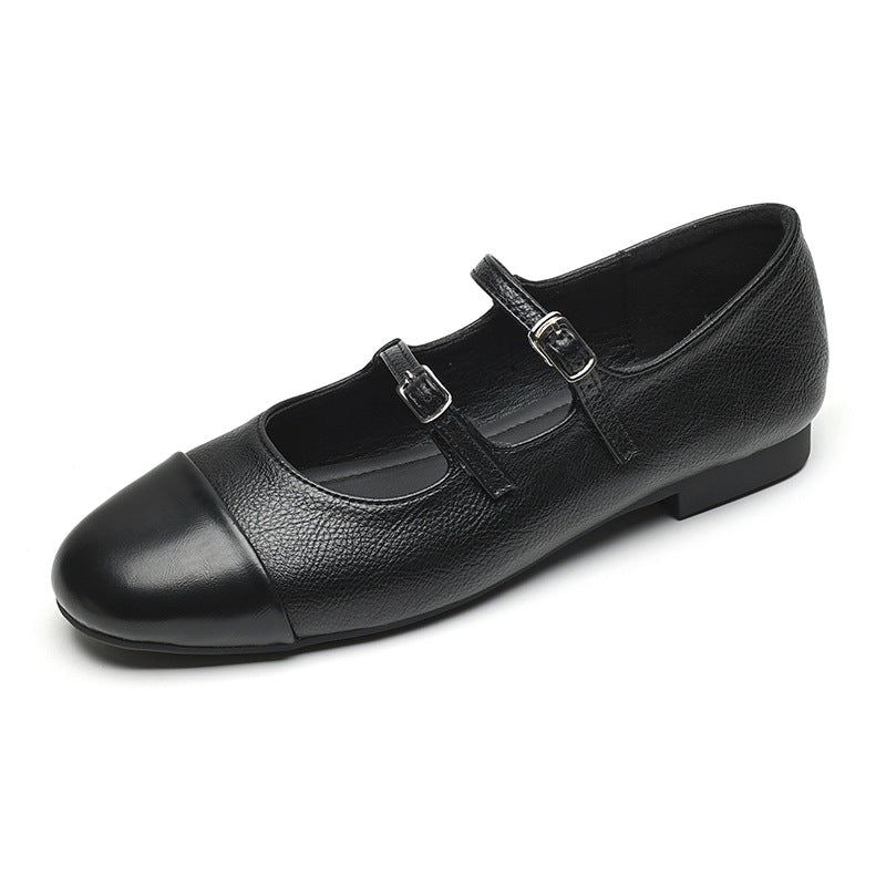 Damen Ballerinas mit doppeltem Riemen und metallic Obermaterial EB