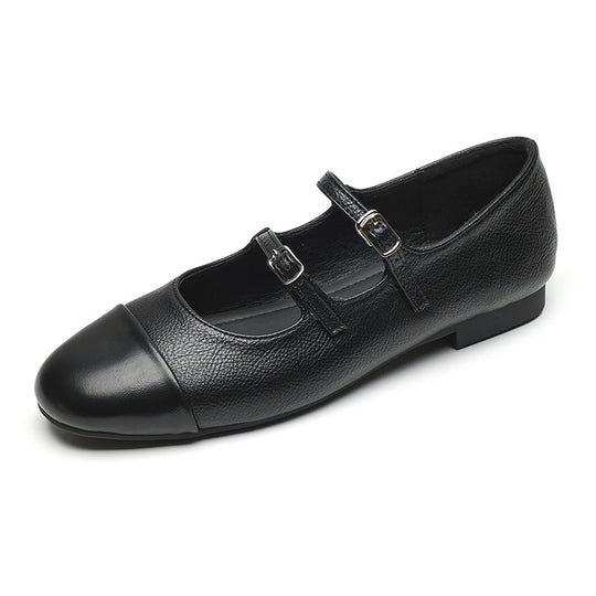 Damen Ballerinas mit doppeltem Riemen und metallic Obermaterial EB
