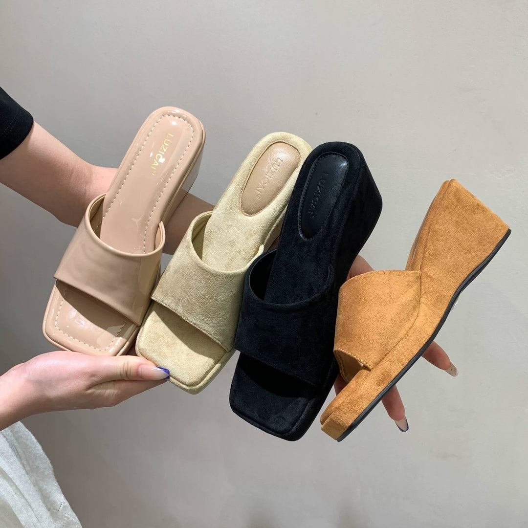 Damen Wedge-Pantoletten mit weichem Veloursleder und komfortablem Fußbett EB