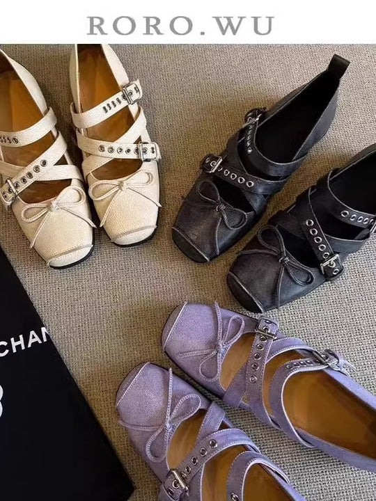 Damen Ballerina-Schuhe mit raffinierten Schnallen und elegantem Schleifendesign EB