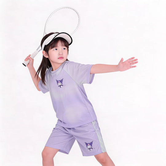 Damen nan atmungsaktives Kinder Sportset mit kurzarm Shirt und elastischer Bundshorts R&B