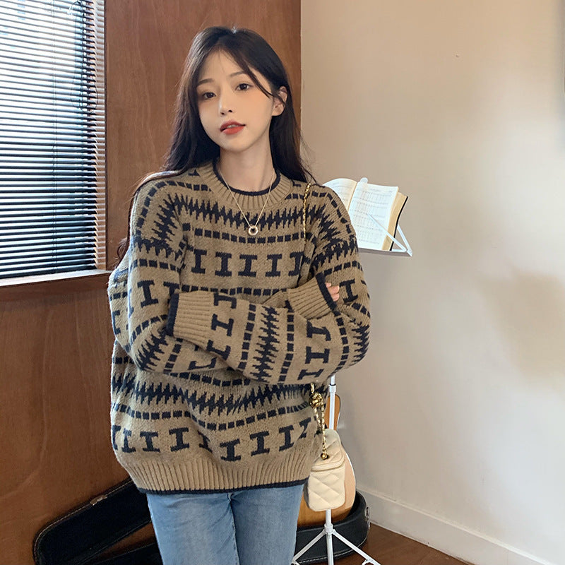Damen Strickpullover mit modernem geometrischem Muster EB