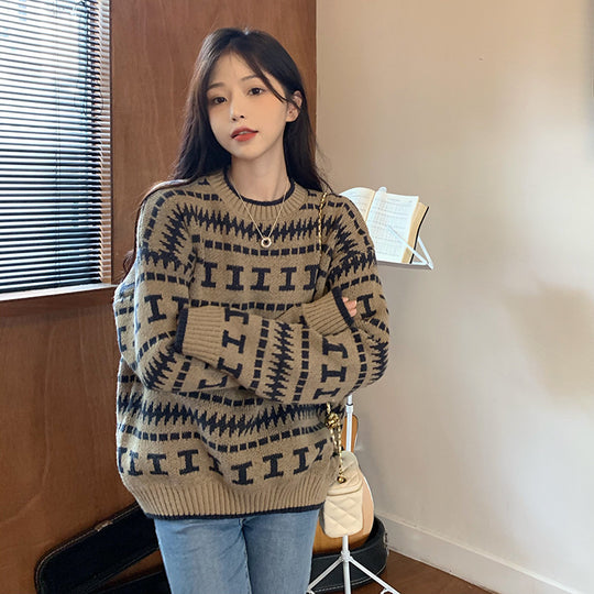 Damen Strickpullover mit modernem geometrischem Muster EB