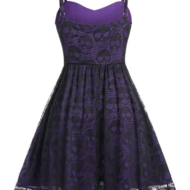 Damen Skaterkleid mit Spitzenoberteil und Schnürdetails EB