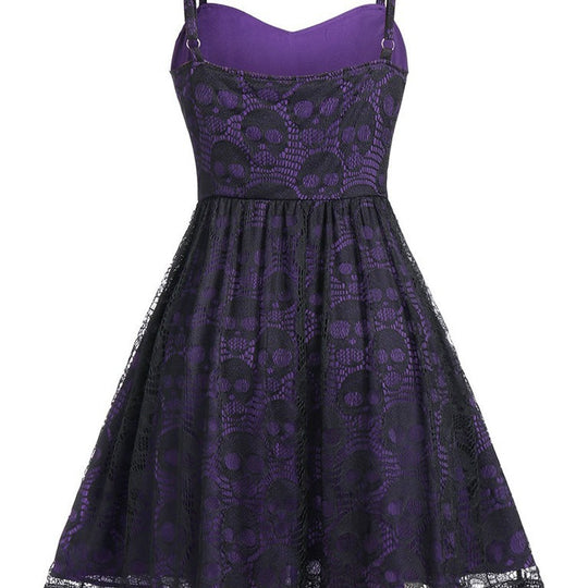 Damen Skaterkleid mit Spitzenoberteil und Schnürdetails EB