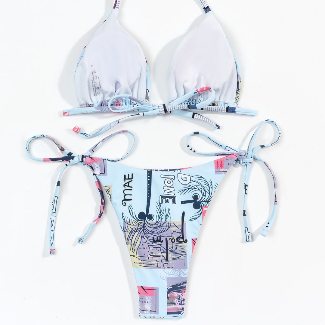 Damen verstellbarer Triangel-Bikini mit modischem Druck EB