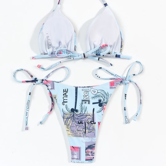 Damen verstellbarer Triangel-Bikini mit modischem Druck EB