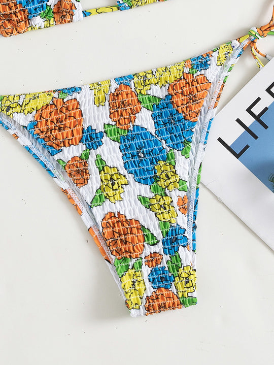 Damen Triangel-Bikini mit verspieltem Raff-Design EB