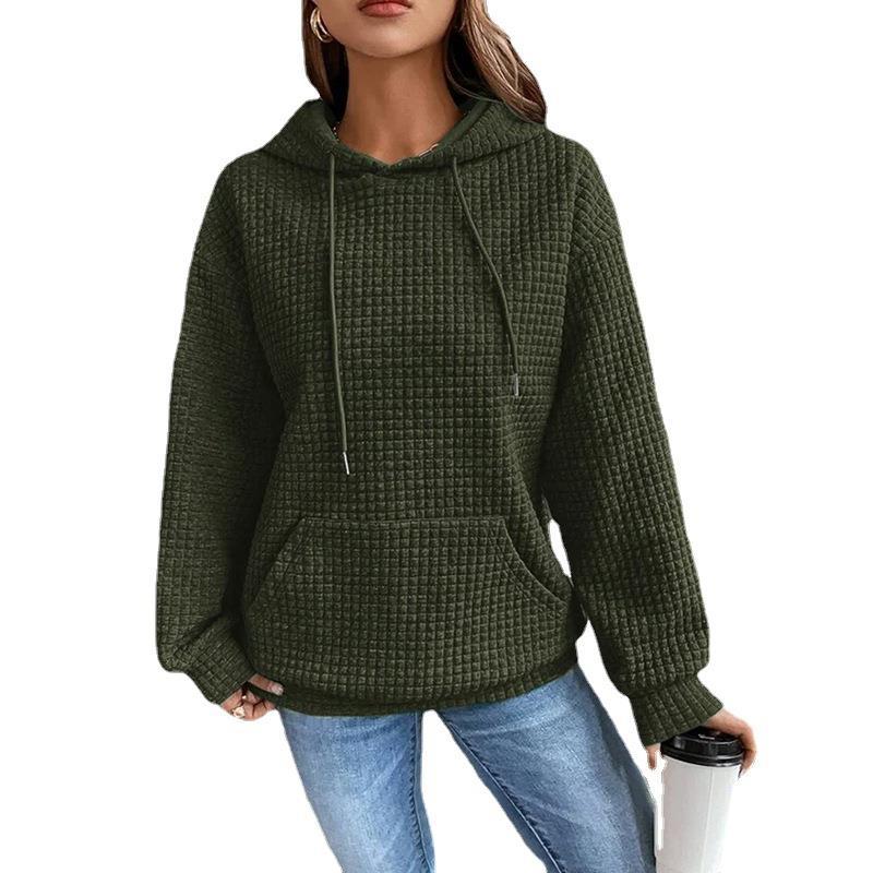 Damen lässiger Hoodie mit strukturierter Oberfläche und praktischer Kängurutasche EB
