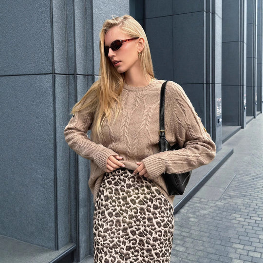Damen Pullover mit Kabelstrickmuster und lässigem Schnitt EB