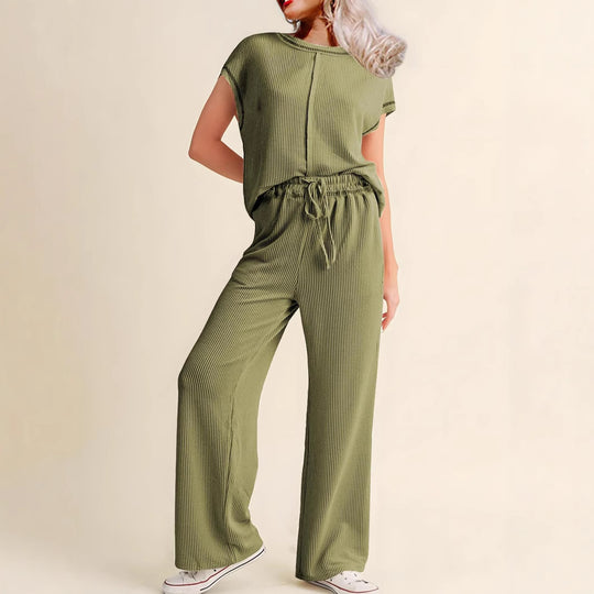 Damen lässiges Jumpsuit mit weit geschnittenem Bein und elastischem Bund EB