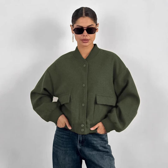 Damen Oversized Blazerjacke mit voluminösen Ärmeln und praktischen Taschen EB