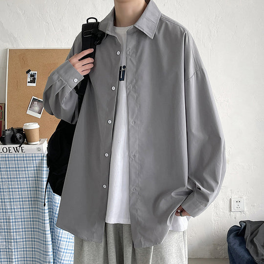 Herren nan leichtes Overshirt-Hemdjacke aus Baumwollmix mit verdeckter Knopfleiste, überschnittener Schulter und abgerundetem Saum EB