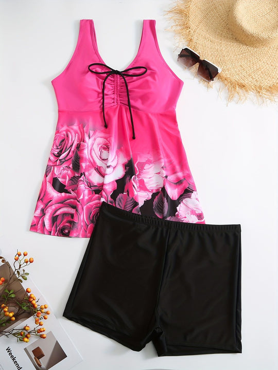 Damen Badeanzug mit Hohem Schnitt und Blumendruck EB