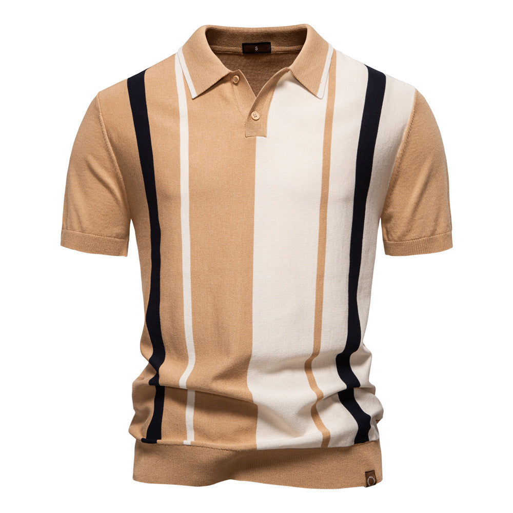 Herren nan retro-inspiriertes Strickpolo mit vertikaler Intarsienstruktur und offenem Kentkragen EB