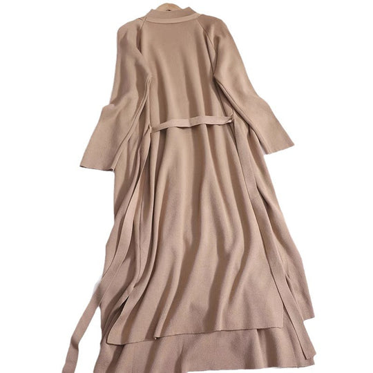 Damen eleganter Longmantel mit asymmetrischem Schnitt und hohem Kragen EB
