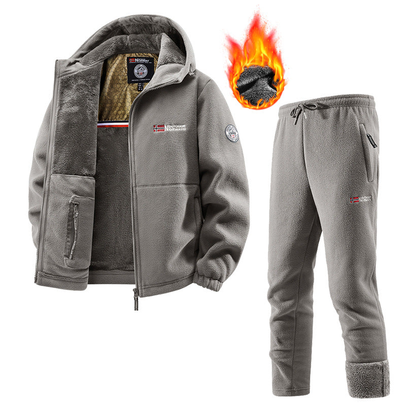 Herren Thermo-Fleece-Set mit Kapuzenjacke, Sherpa-gefüttert und elastischer Jogginghose EB