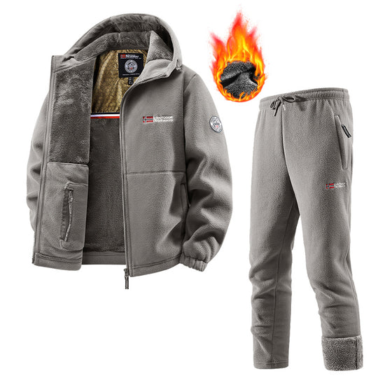 Herren Thermo-Fleece-Set mit Kapuzenjacke, Sherpa-gefüttert und elastischer Jogginghose EB