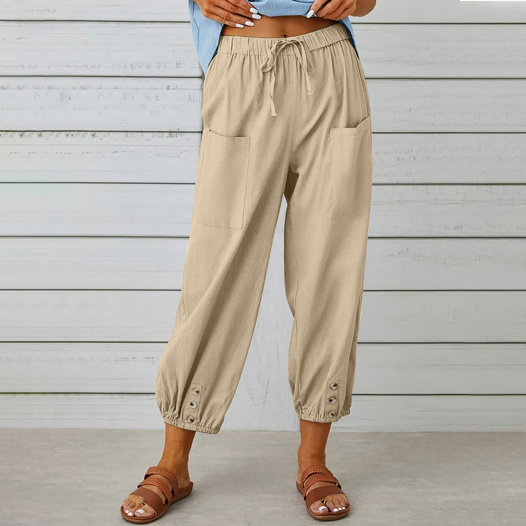 Damen Bequeme Freizeithose mit seitlichen Taschen und Bündchen EB