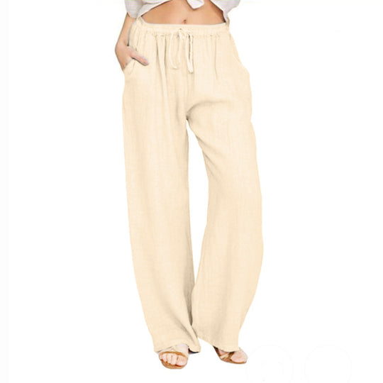 Damen nan weite Leinenhose mit elastischem Bund Kordelzug und Seitentaschen EB