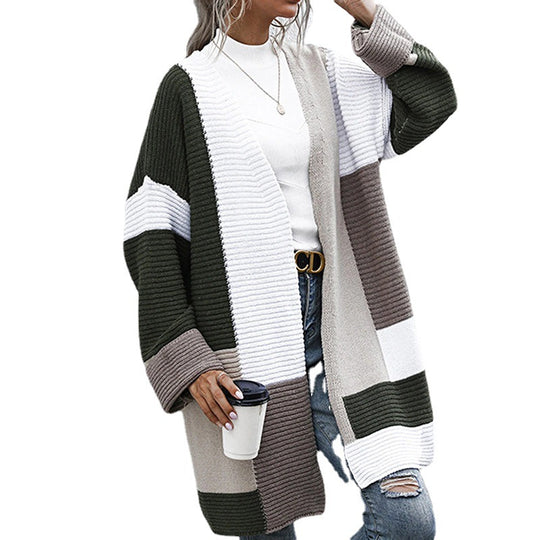 Damen Langarm Strickjacke mit modischem Blockdesign und lockerer Passform EB