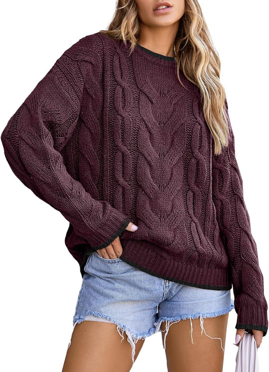 Damen Strickpullover mit grobem Zopfmuster EB