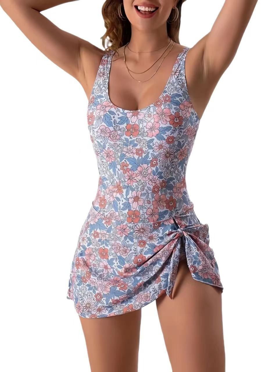 Damen Strandkleid Badeanzug mit floralem Design EB