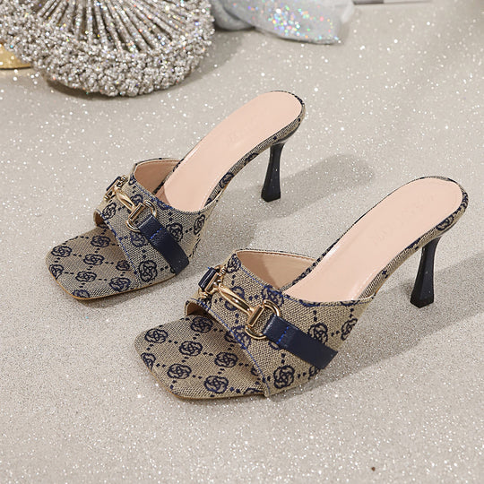 Damen modische Slingback-Pantoletten mit schickem Riemendesign und elegantem Absatz EB