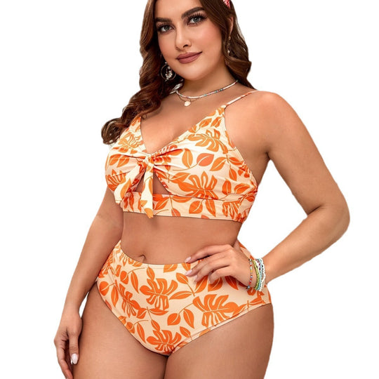 Damen High-Waist Bikini-Set mit floralem Knotendesign EB
