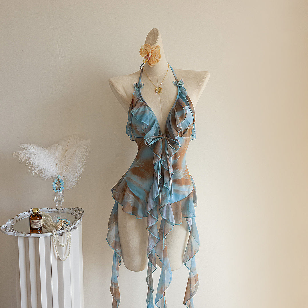 Damen Strandkleid mit transparenten Volants EB