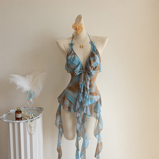 Damen Strandkleid mit transparenten Volants EB