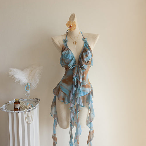 Damen Strandkleid mit transparenten Volants EB