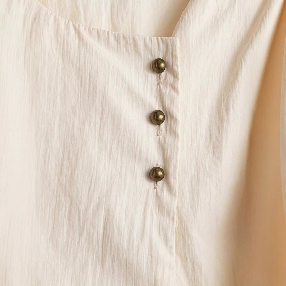Damen Elegantes Wickeloberteil mit Knopf- und Schleifendetails EB