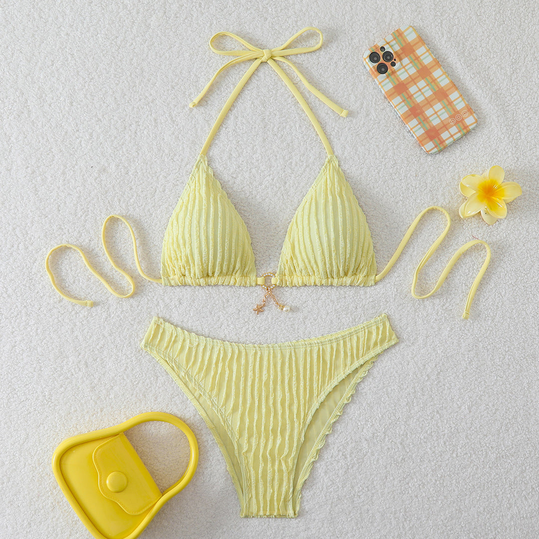 Damen Hoch geschnittenes Bikini-Set mit raffiniertem Rüschendesign EB