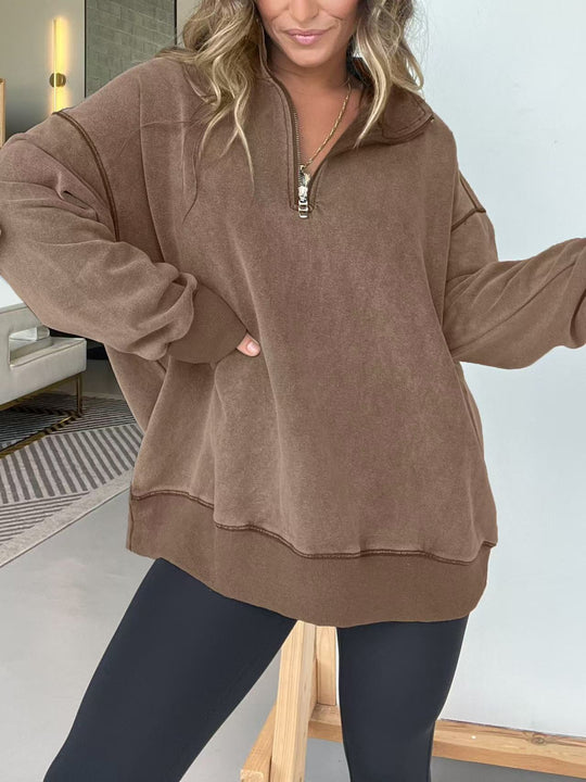 Damen Bequemer Pullover mit halbem Reißverschluss EB