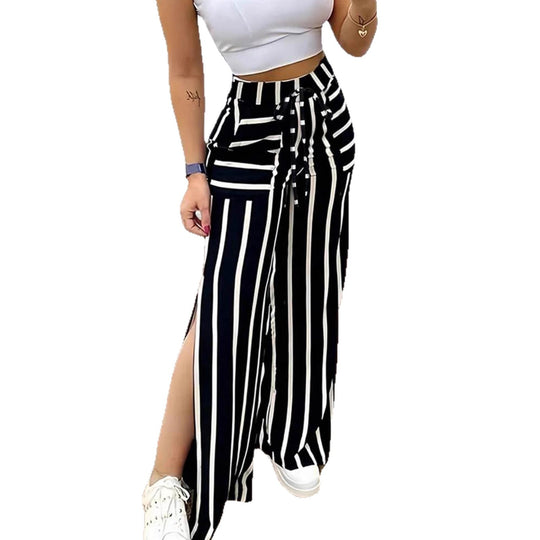 Damen Lässige Palazzo-Hose mit seitlichen Schlitzen und Bindegürtel EB