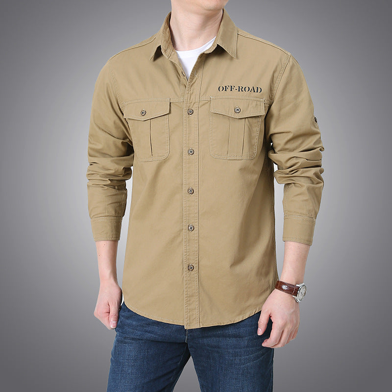 Herren nan langärmeliges Workwear-Hemd mit Druckknopf-Brusttaschen und aufrollbaren Ärmeln EB