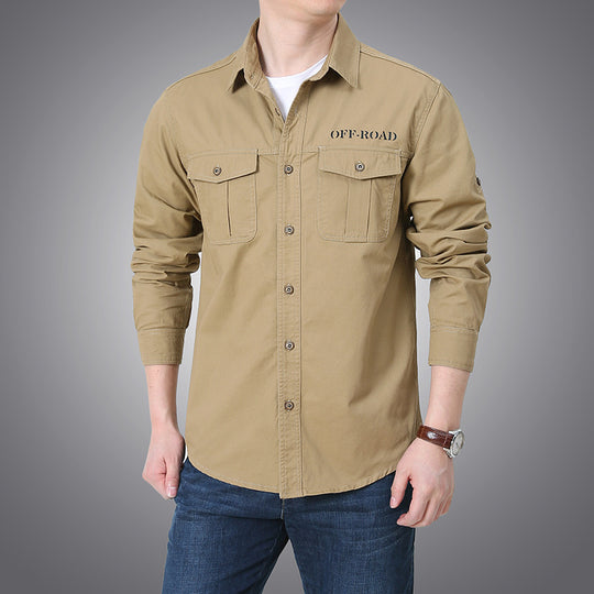Herren nan langärmeliges Workwear-Hemd mit Druckknopf-Brusttaschen und aufrollbaren Ärmeln EB