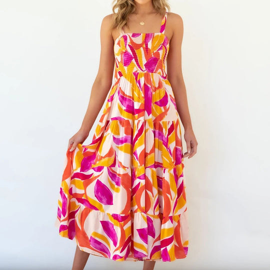 Damen Maxikleid mit voluminösem Rock und schulterfreien Trägern EB