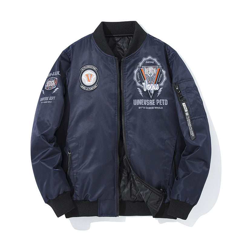 Men's  urban patched utility zip-up bomber with sleeve pen pocket EB