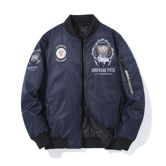 Men's  urban patched utility zip-up bomber with sleeve pen pocket EB